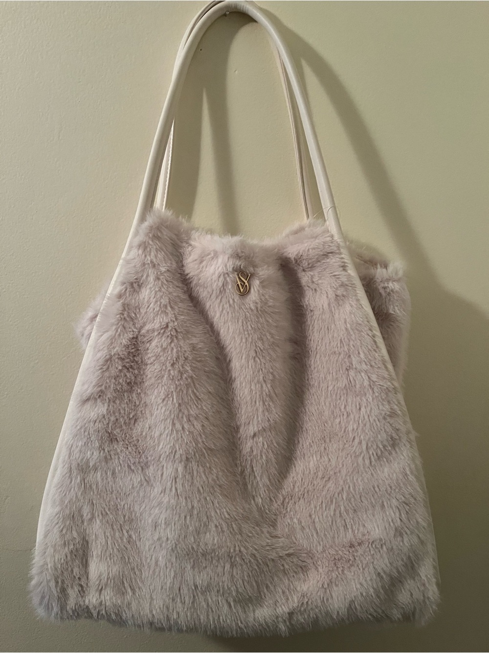 Victoria’s Secret Faux Fur Shoulder Tote Bag in Light Beige